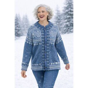 Dale Of Norway Blue & White Norwegian Cardigan Sweater S 100% Wool Button-Up Win